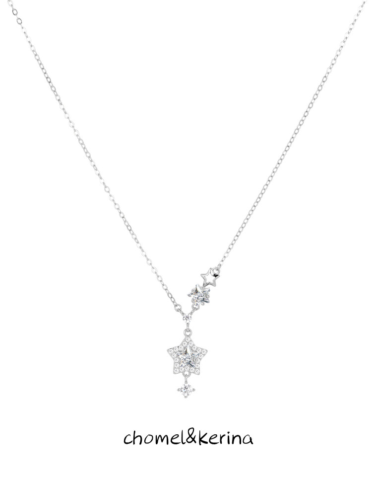Starlight Romance 999 Sterling Silver Star Necklace for Women, Light Luxury, Niche, High-End, Gift for Best Friend's Birthday
