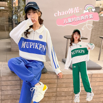 Childrens clothing girls spring clothing trendy suit 2022 new little girl foreign air CUHK Tong Long sleeves Head Two sets