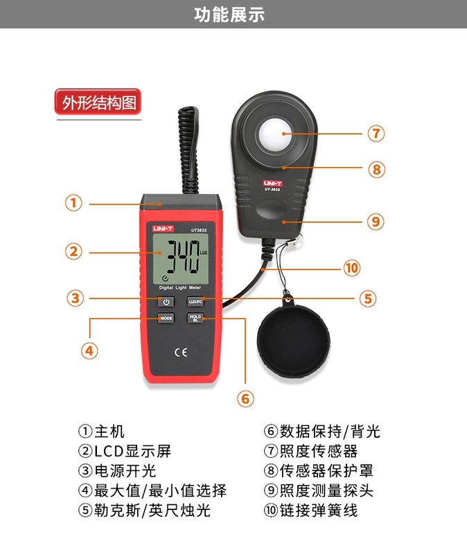 Máy đo độ sáng kỹ thuật số Unilide UT381/UT383BT Dụng cụ đo ánh sáng yếu có độ chính xác cao Máy đo trắc quang UT382