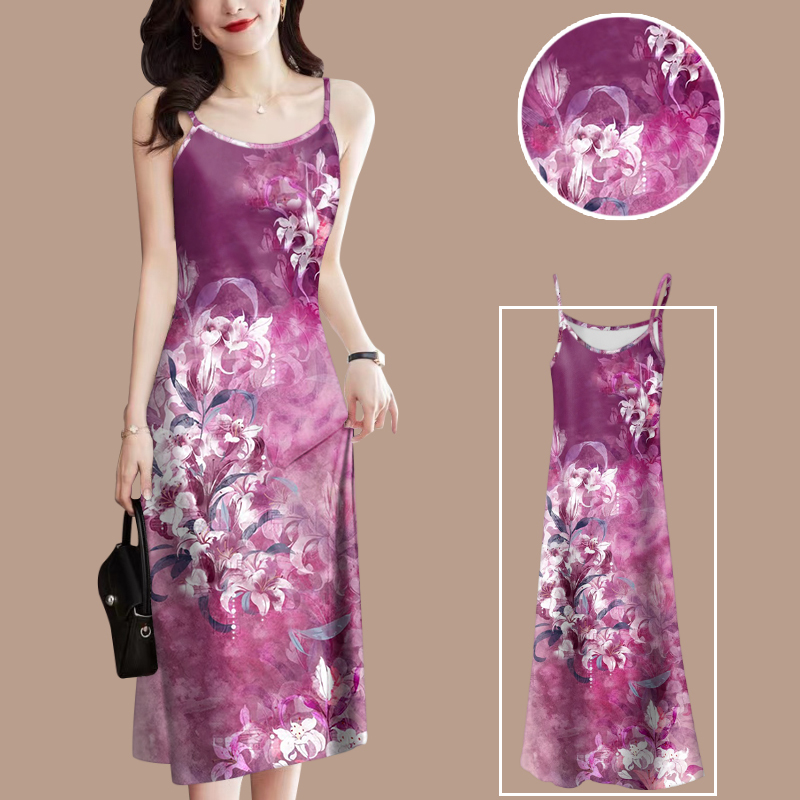2025 New Summer Fashion Spaghetti Strap Elegant Dress Chinese Style Loose Slimming Outerwear Women's Spaghetti Strap Dress