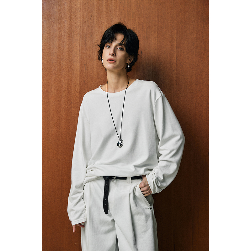Ayuko｜ROW ユニバーサルベーシックベース 1oo長繊維コットンソフトニットルーズアイスクリームクリームTシャツ