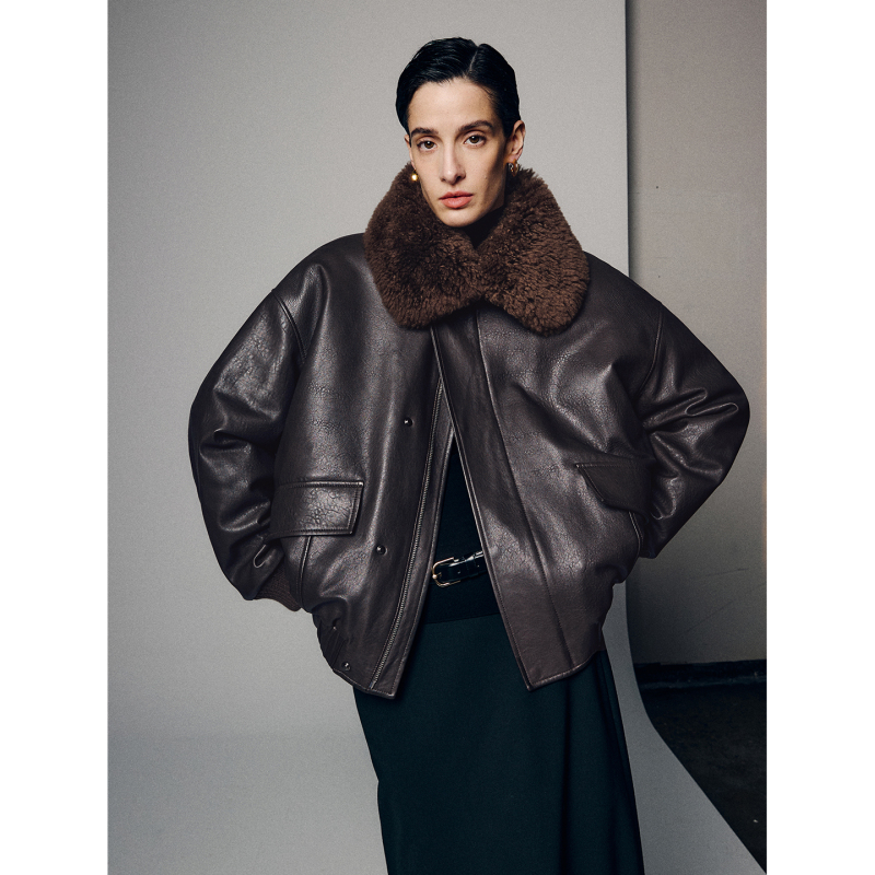 Ayuko｜Coastal Highway Camel Hair Detachable Spanish Laramide/European Wool Collar Le Maire Leather Jacket