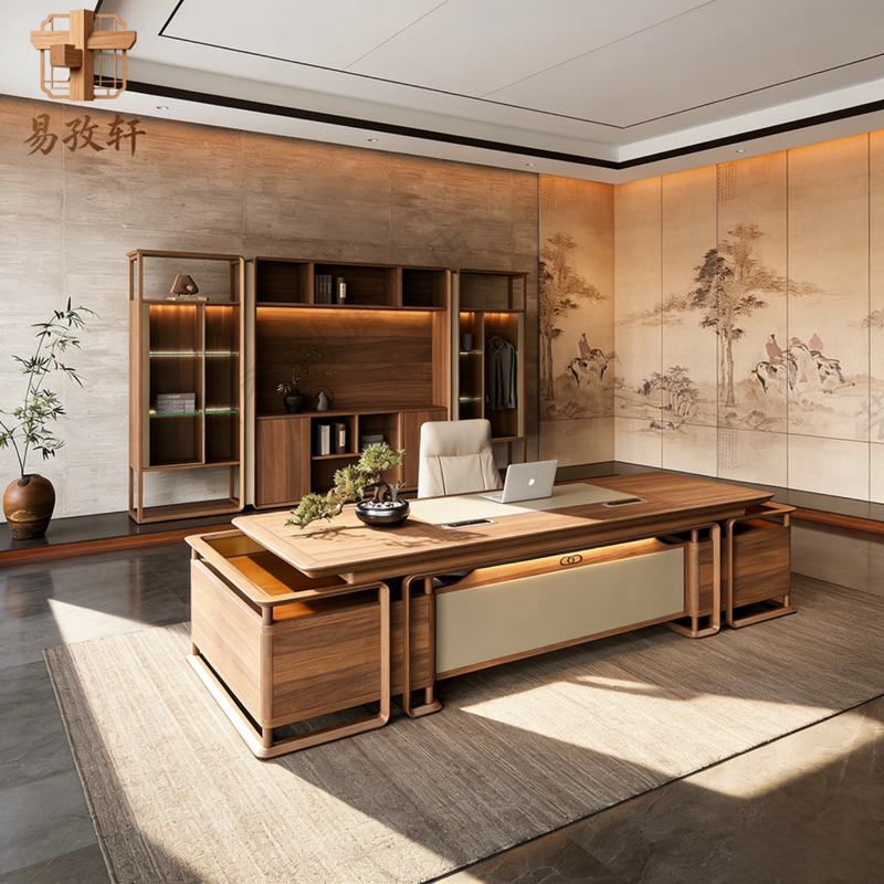 New Chinese-Style Song Dynasty Aesthetics North American Black Walnut Executive Desk Ceo Office Desk Boss Office Office Bookshelf