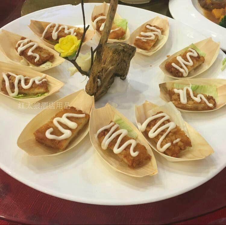 Disposable Wood Sheet Boat Jelly Water Letters Hymn Cake Wood Leather Boat Ice Cream Boat Standard Sushi Boat Fruit Boat 50