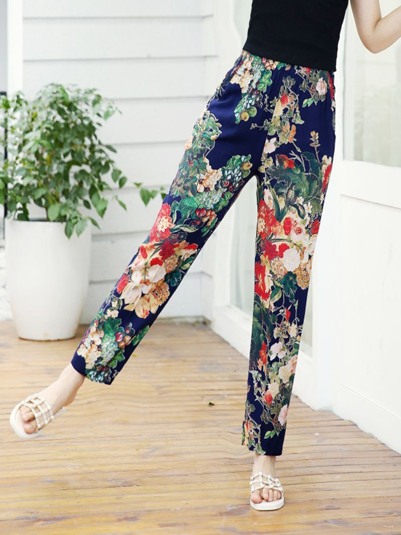 Middle-aged cotton cotton pajamas women's summer pants loose dance pants Large size artificial cotton national style casual pants