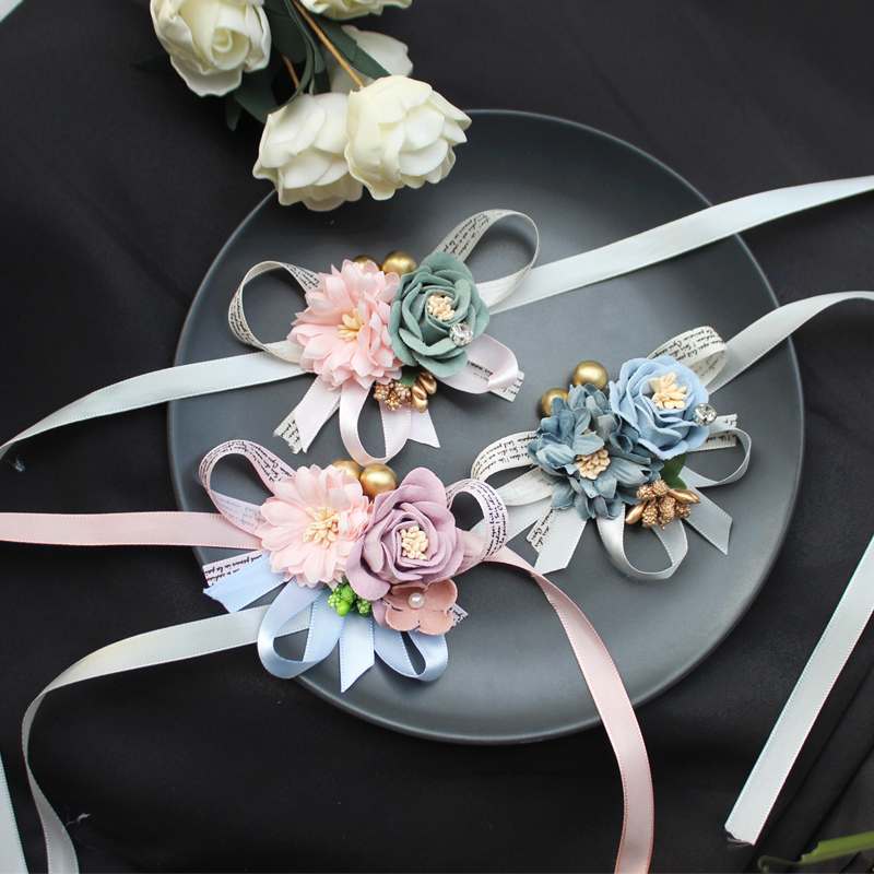 Hand flower wedding bridesmaid bridesmaid sister group Chinese rose red pink white bracelet wrist flower