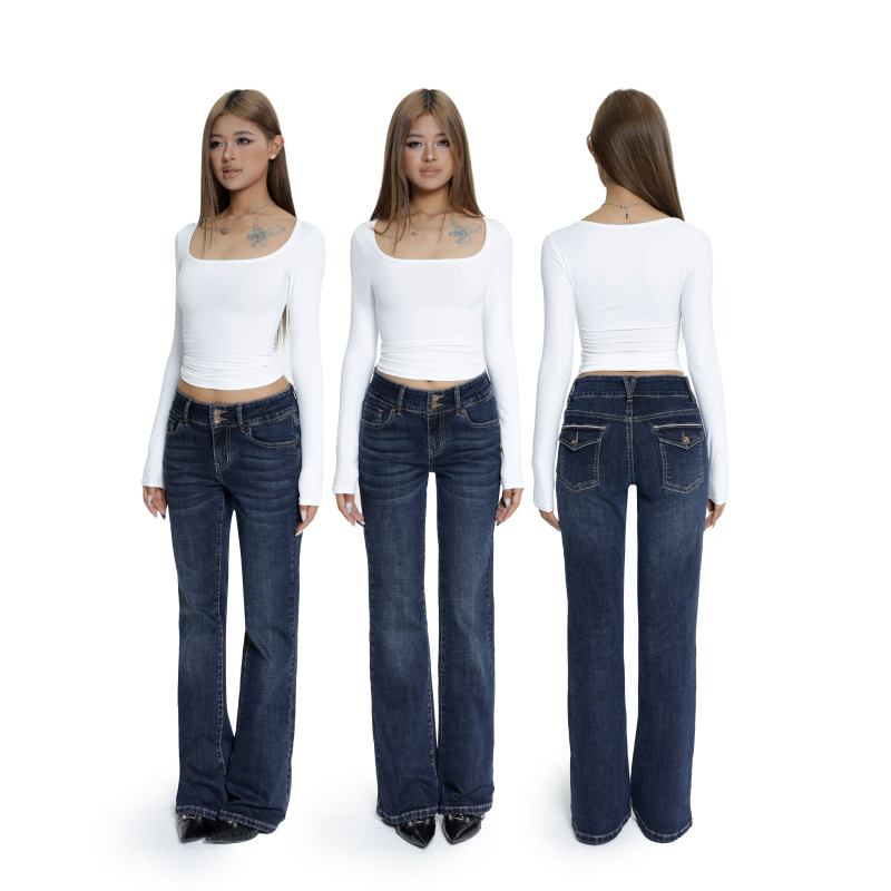 Audwyn Good Fit Classic Low-Waist Flared Jeans for Women, Autumn Slightly Stretchy Slim Fit Flattering Straight-Leg Casual Pants