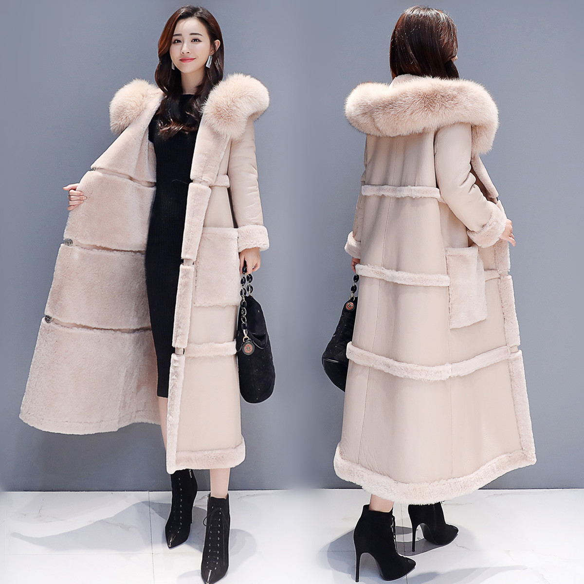 Fur-integrated cotton clothes woman 2021 Winter new Korean version of lamb fur coat with long version of kneecap thickened cotton coat jacket