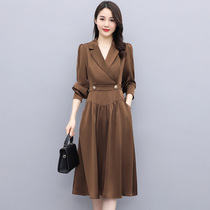 Even dress dress lady 2022 new spring and autumn Korean version with long collection waist display slim temperament high-end suit collar shirt skirt