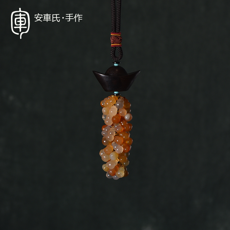 Anche's car pendant red acid branch log ingot pendant natural chalcedony gourd high-end rear mirror decoration