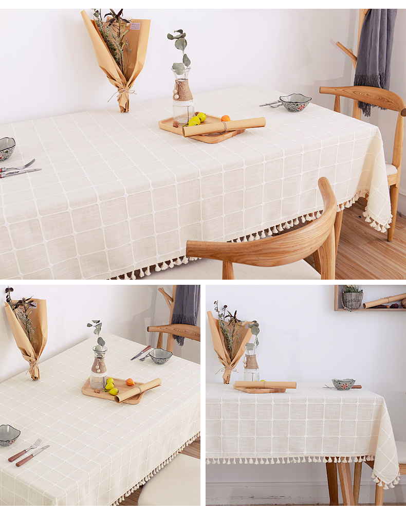Khăn trải bàn bằng vải cotton và vải lanh nhỏ tươi châu Âu lưới mục vụ hình chữ nhật bàn cà phê khăn trải bàn tròn bàn khăn trải bàn mẫu khăn trải bàn ăn đẹp