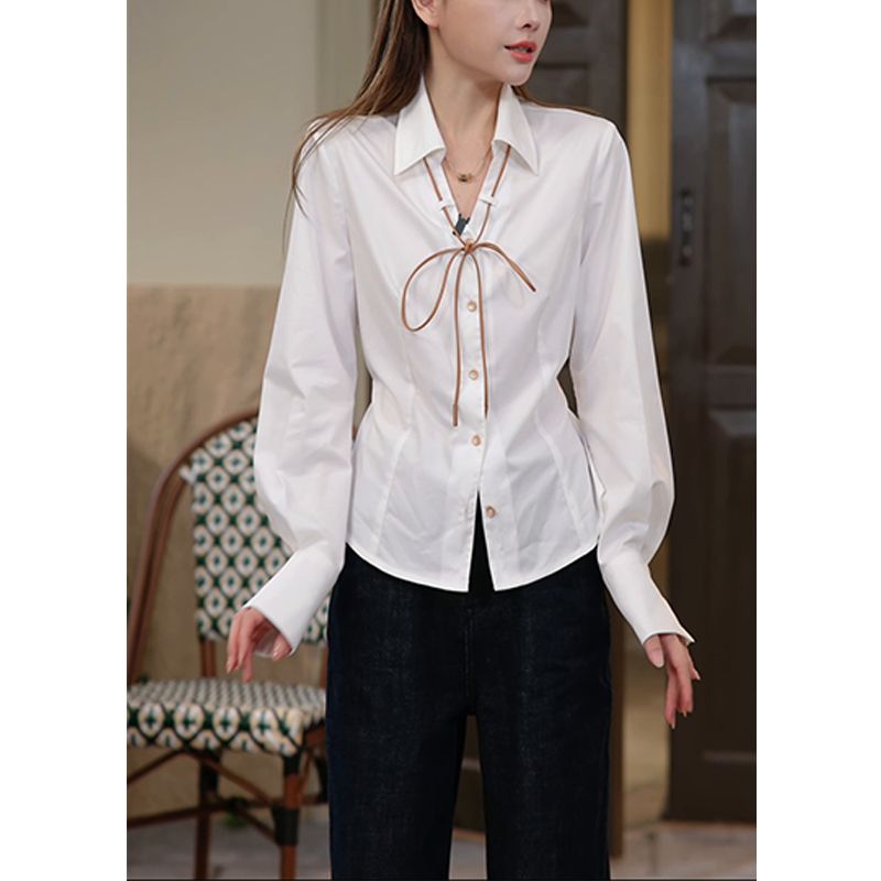 Tuntun's Outfit Diary【Crossing Lines White】Mjiu Style Leather Cord Tie Exquisite Shirt
