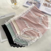 High waist womens underwear pure cotton anti-bacterial crotch lace collection all cotton large size Fat mm Summer thin Breathable Lady Pants Head