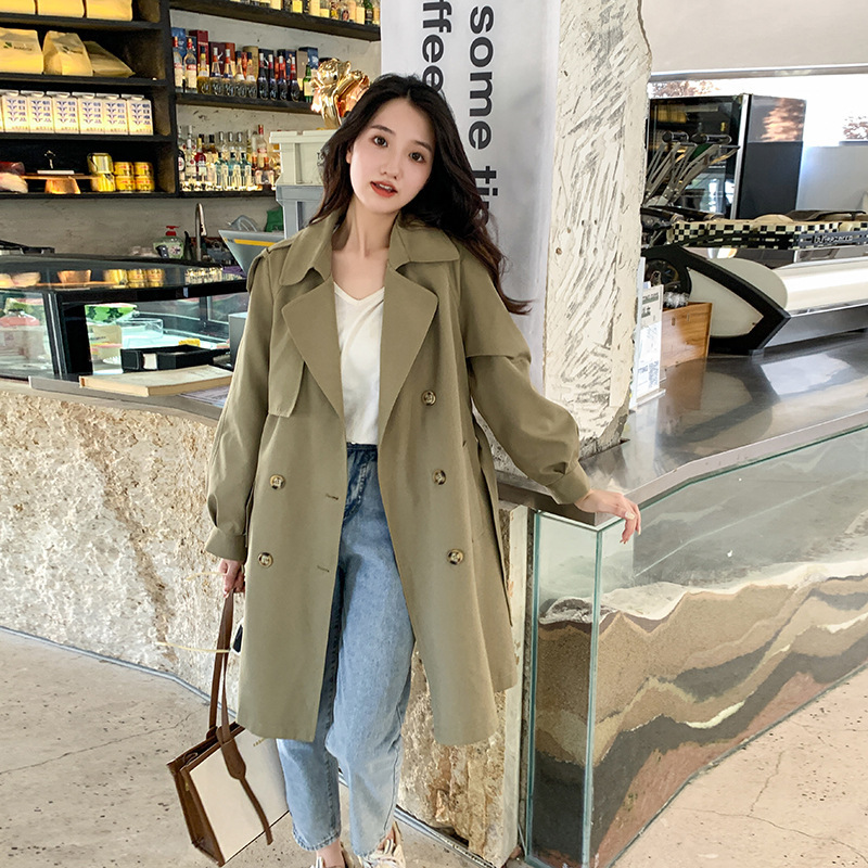 Plus-Size High-End Street-Style Trench Coat for Women 100kg Autumn Double-Breasted Mid-Length Elegant Casual Simple Coat