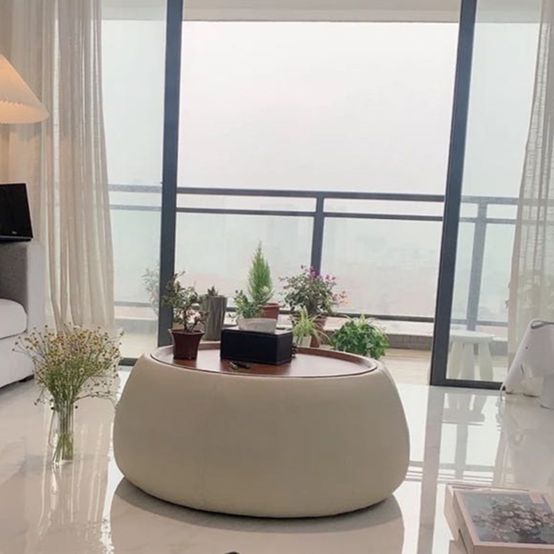 Italian light luxury designer storage round solid wood side a few coffee table combination table Fan Weiqi the same spot home decoration