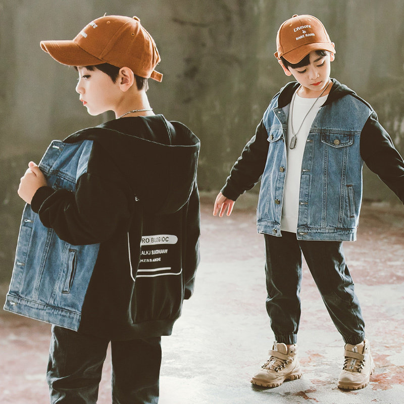 Boys spring coat 2021 new style middle and large children's spring and autumn models boys denim coat Chaoyang school children's baseball suit