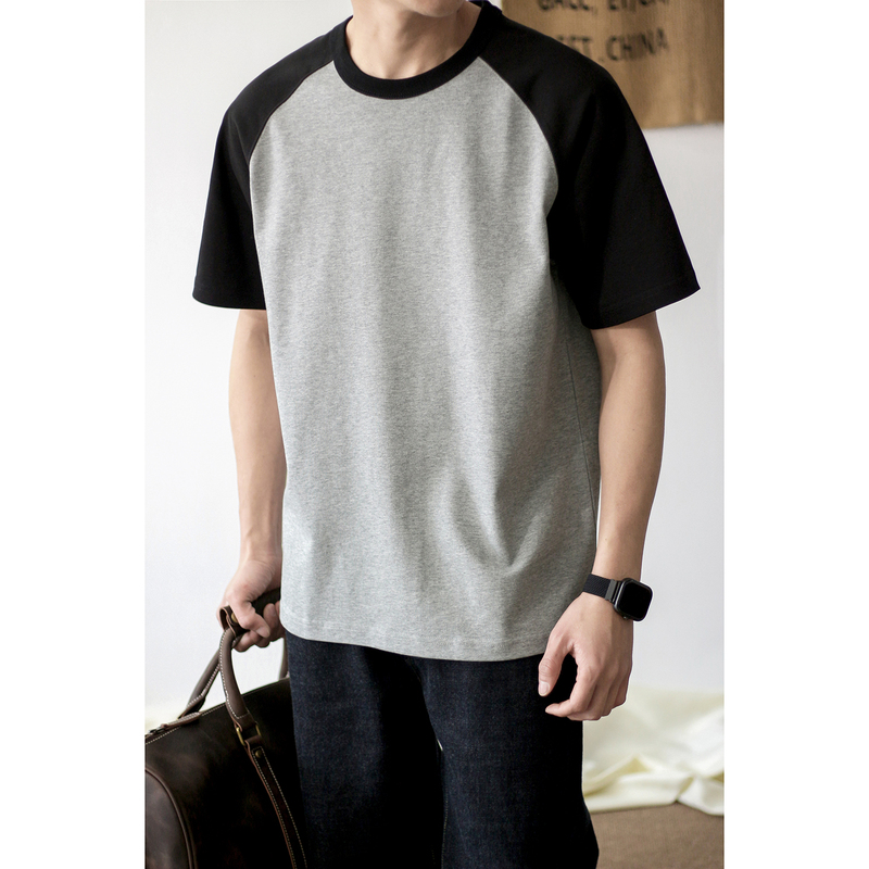 American Style 360g Heavyweight Pure Cotton Short-Sleeve Men's Crew Neck Raglan Color-Block T-Shirt Loose Fit Base Shirt for Spring and Summer American Style 360g Heavyweight Pure Cotton Short-Sleeve Men's Crew Neck Raglan Color-Block T-Shirt Loose Fit Base Shirt for Spring and Summer