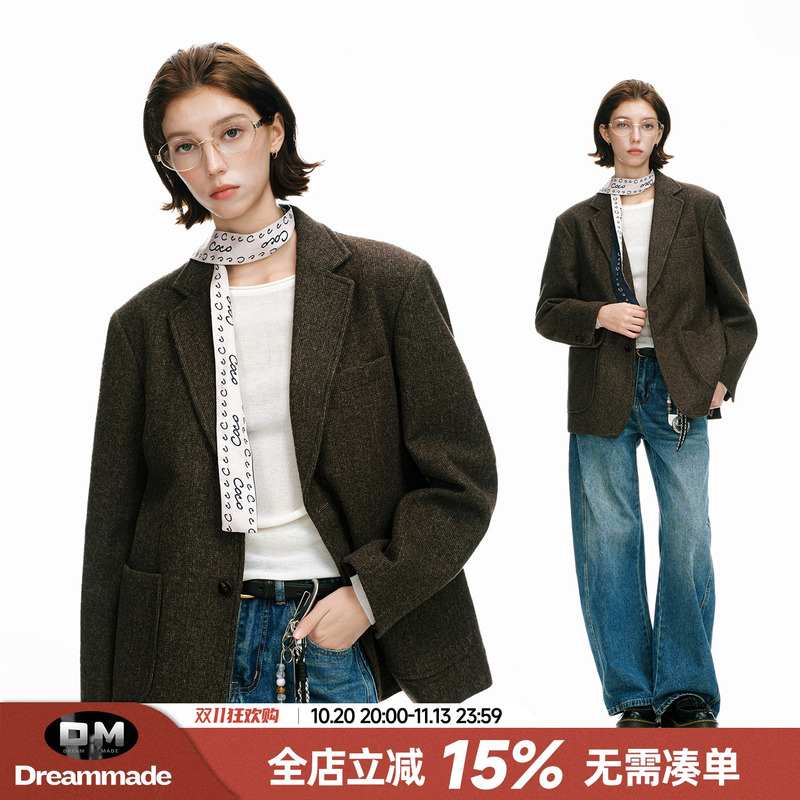 Dream Made 40% Sheep Wool Retro Blazer for Men and Women, Autumn and Winter Casual Notch Lapel Commuter Suit Dream Made 40% Sheep Wool Retro Blazer for Men and Women, Autumn and Winter Casual Notch Lapel Commuter Suit