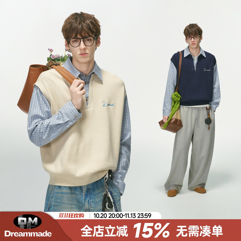 Dream Made Old Money Style Fake Two-Piece Vest Sweater Men's Autumn and Winter Shirt Collar Layered Knitwear with a Masculine Feel Dream Made Old Money Style Fake Two-Piece Vest Sweater Men's Autumn and Winter Shirt Collar Layered Knitwear with a Masculine Feel