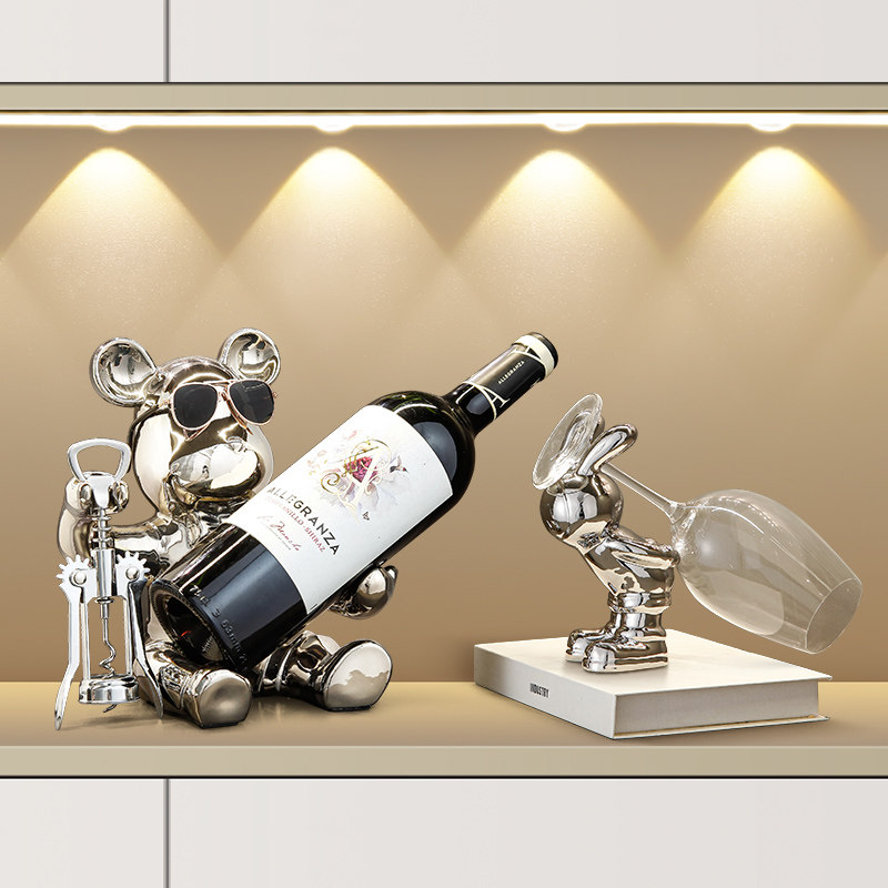 Red wine rack swing piece TV cabinet Wine Cabinet Adornment Violence Bear Living Room Light Lavish Fancy Wine Glass Shelf Hanging Object Shelf-Taobao