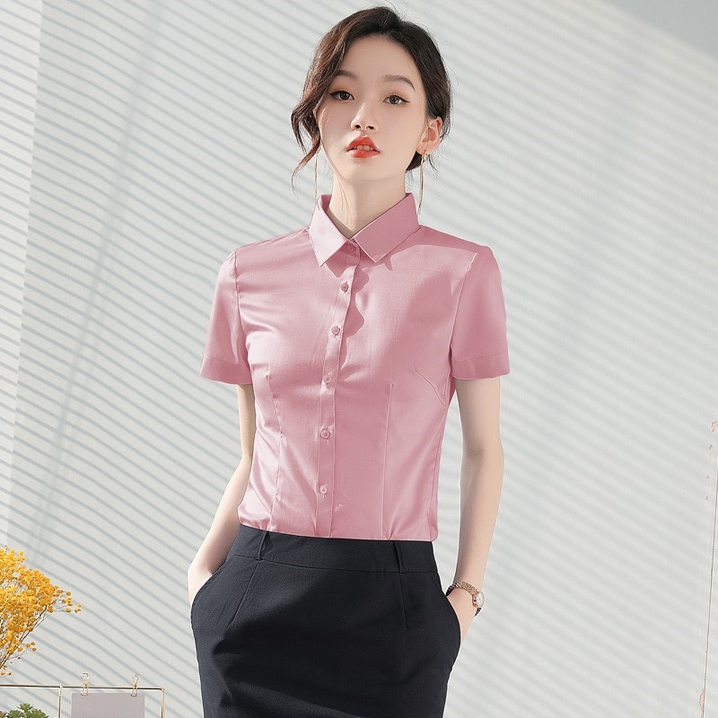 Professional formal wear high-end pink shirt women's 2022 summer new Korean version fashion slim Western style commuter shirt tide