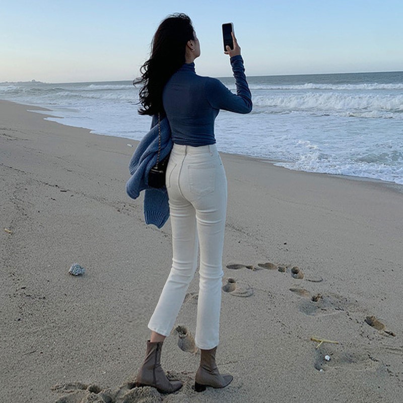 White straight cylinder loose 80% 90% pants woman 2022 spring and summer new Korean version High waist small sub-display slim jeans