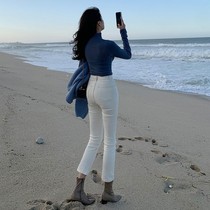 Womens White Straight Loose 9 8 Pants Spring Summer 2022 New Korean Style High Waist Small Slim Jeans