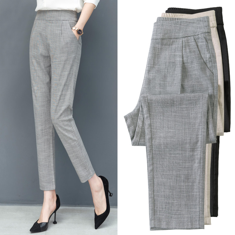 High end cotton linen suit pants woman 2022 spring summer new high waist 100 hitch OL career casual pants Harlan 90% pants