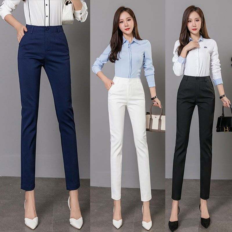 Tide - branded small foot Harlem pants girl 2022 summer new Han edition of professional OL suit pants high waist casual trousers