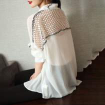 Summer new all-match long-sleeved thin section sunscreen chiffon shirt womens back hollow long outer wear lace shirt