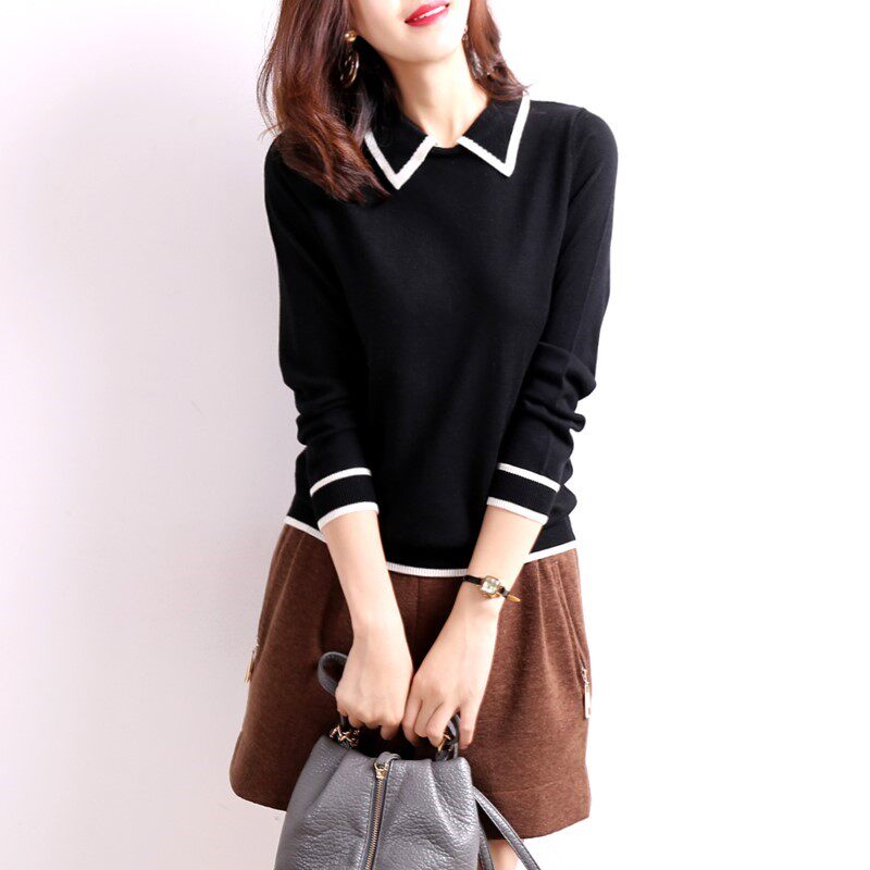 Doll collar knitted sweater women's 2022 autumn and winter new Korean version fashion all-match long-sleeved warm sweater bottoming sweater