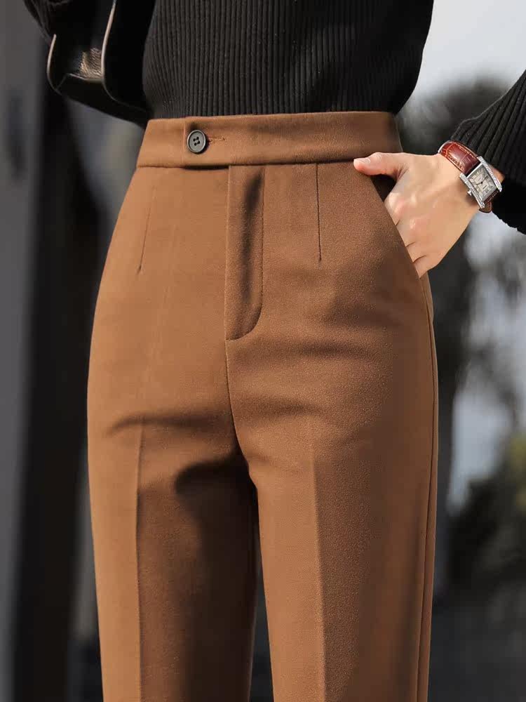 2022 autumn and winter new Korean style fashion small straight suit pants women's high waist professional woolen nine-point harem pants