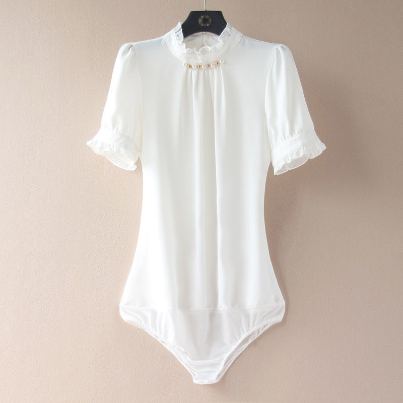 Career OL White Shirt Woman 2022 Summer New Fashion Lace Stand-up Collar Blouse With Slim Fit 100 Hitch Body Shirt