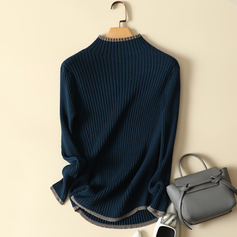 Sweater women's 2022 autumn new Korean style fashion all-match pullover top half-high collar slim-fit bottoming knitwear
