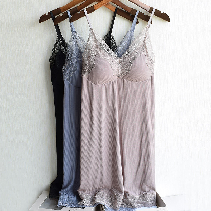 2022 Summer New Sexy Lace lace lingerie with chest cushion Sleeping woman Modale thin Comfortable Harness Sleeping Dress