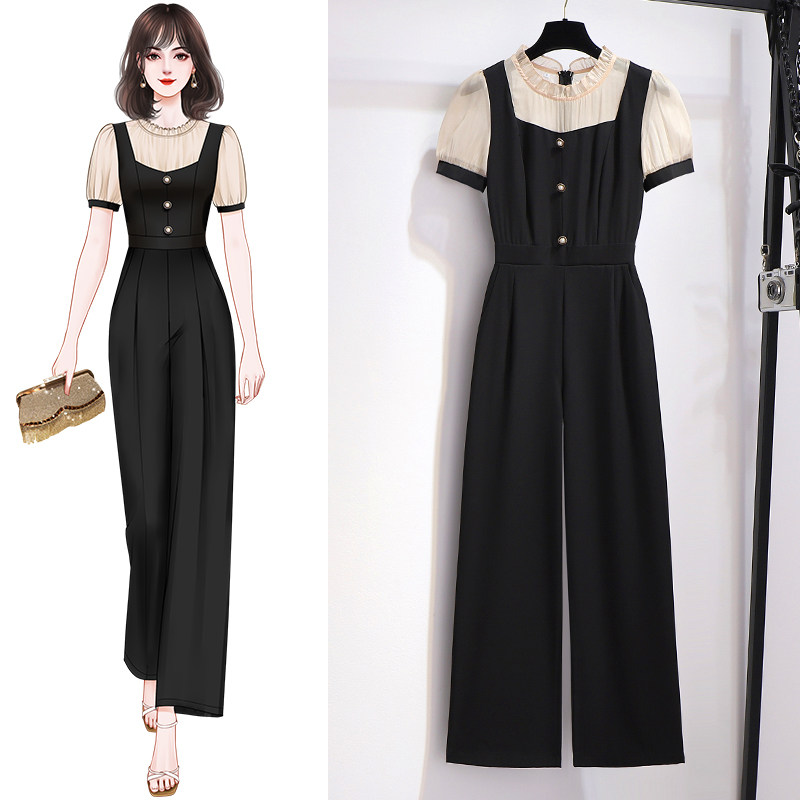 Tide brand 2022 summer new fashion women's high waist thin overalls suit thin temperament one-piece wide-leg pants