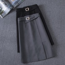 womens mid length grey business skirt spring and autumn 2022 new Korean style fashion high waist all matching a-line suit skirt