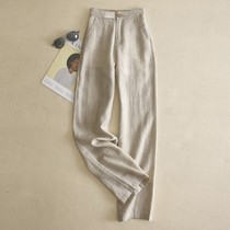 High-end cotton linen straight leg pants for women spring-summer 2022 new Korean style fashion high waist all-match linen wide leg trousers