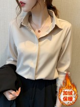 Design Sensation High-end Satin White Shirt Woman 2022 Autumn Winter New Korean version Fashion 100 hitch cashmere shirt with undershirt
