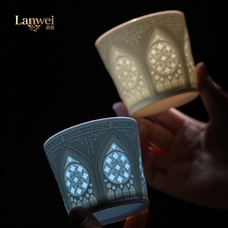 Jingdezhen Church Pattern Creative Translucent Coffee Cup Nordic Style Carved Window Flower Mug High-Value Exquisite Cup