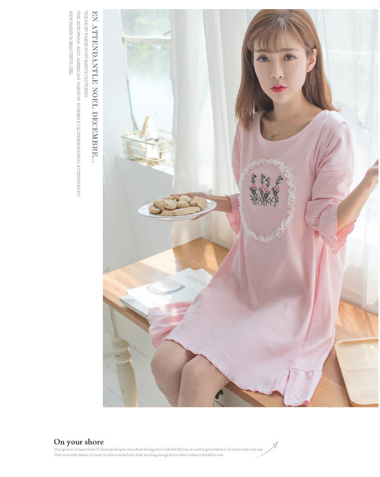 Áo bà bầu cho nữ mùa xuân và mùa thu dài tay cho con bú sau sinh cho bé mặc đồ ngủ mùa hè có thể mặc ngoài váy phù hợp với mặt trăng đầm ngủ nữ