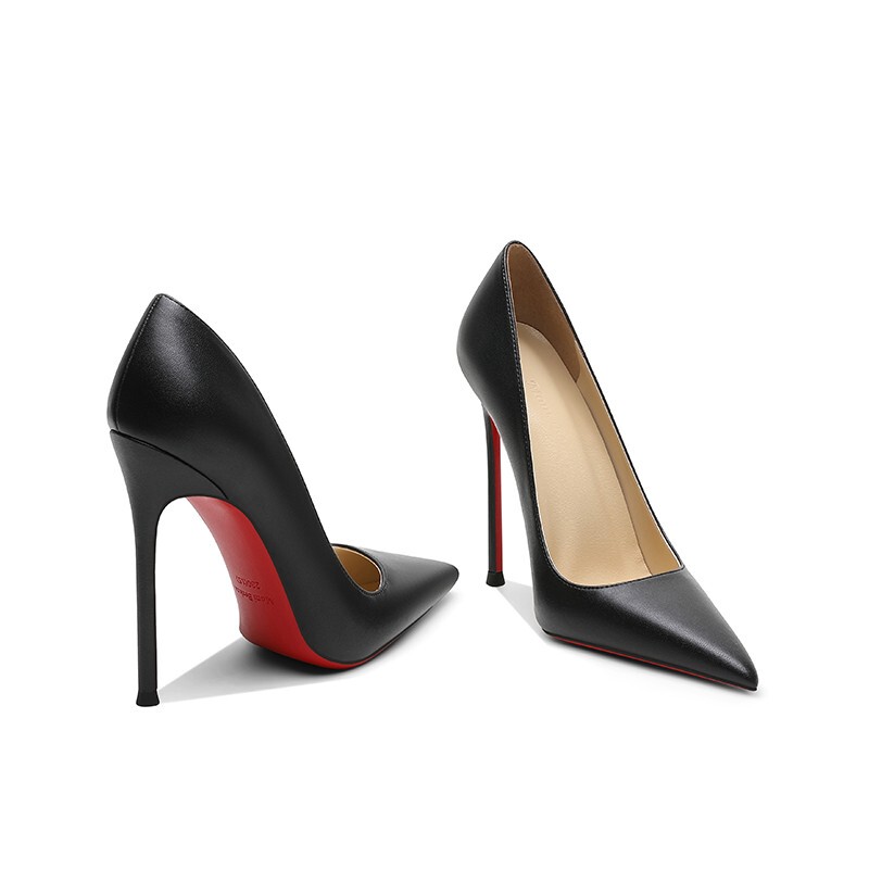 Black High-Heeled Shoes for Women, Stiletto Heels, Sexy, 2025 Spring and Summer New Style, Sheepskin, Comfortable, Versatile, Pointed Toe, Professional Red Sole Shoes