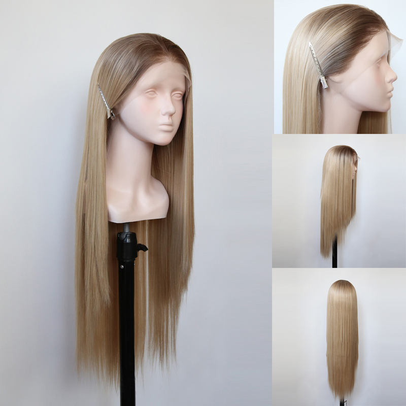 Front Lace Hand-Crocheted Wig with Gradient Mixed Golden Brown Natural Realistic Full Head Wig Deep Wig for Daily Use