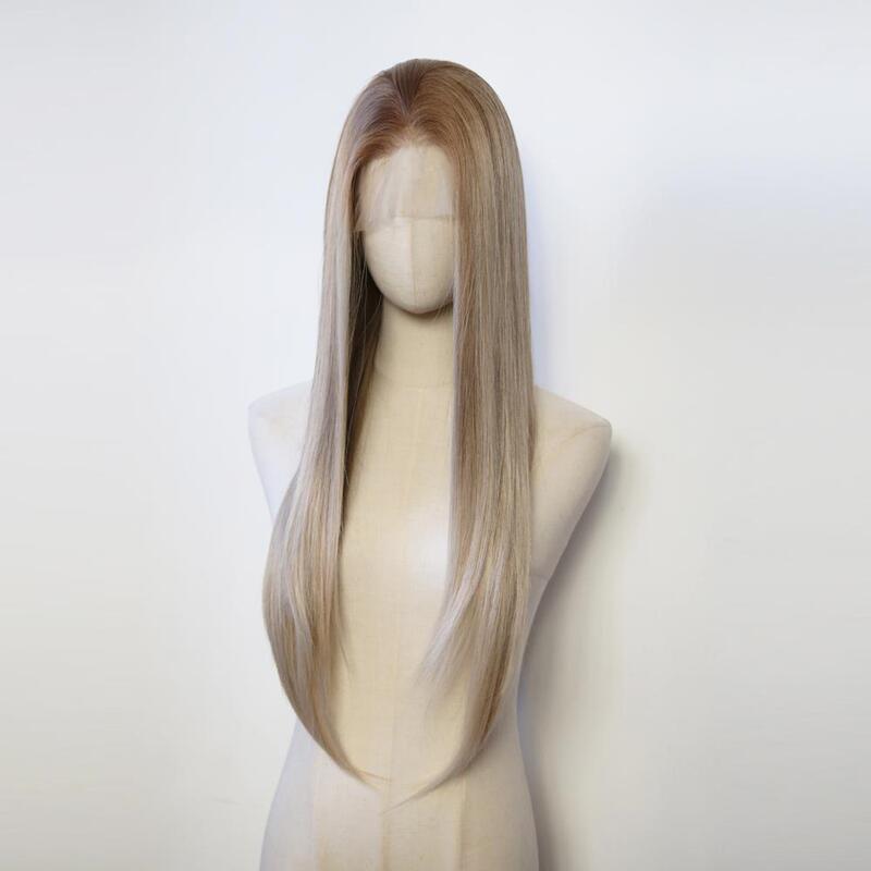 Lace Front Hand-Crocheted Wig, Light Brown Gradient, Light Brown Honey Blonde Synthetic High-Temperature Fiber Wig, European and American Long Straight Hair