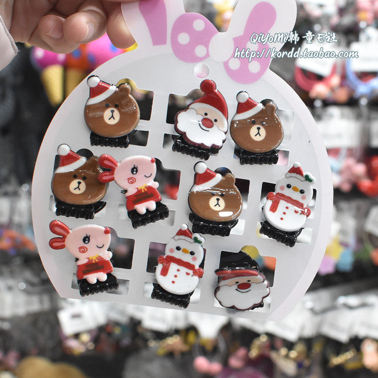 E2 Korea imported Dongdaemun hair accessories Girl Christmas Old man Snowman bear cute grab clip hair clip side clip