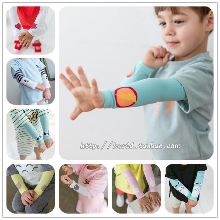 韩国进口儿童冰丝防晒袖套户外防紫外线宝宝卡通冰袖臂套袖