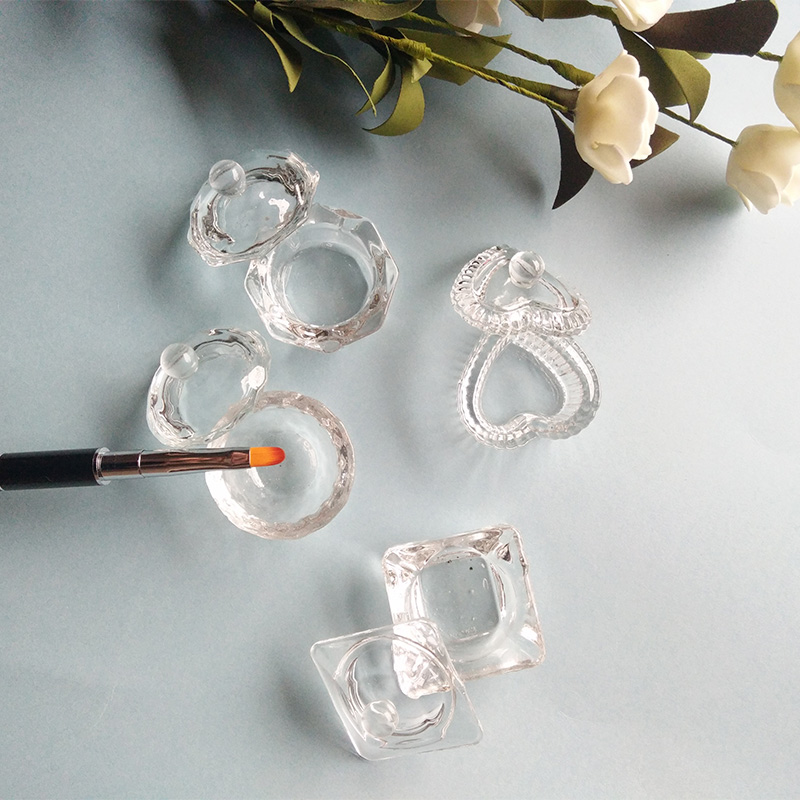 Dụng cụ làm móng Crystal Liquid Crystal Cup Container hình trái tim hình vuông tròn với nắp đặt Cup rửa cốc đặc biệt - Công cụ Nail bộ dụng cụ lấy khóe móng chân