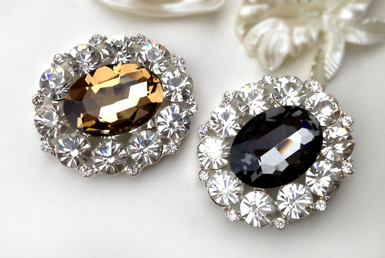 Thời trang cổ điển hình bầu dục sapphire trâm ruby ​​rhinestone trâm cài phụ kiện quần áo pha lê trâm khóa trang trí ghim cài áo PNJ