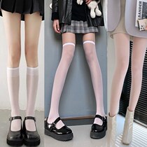 White Silk Jk Calf Silk Stockings Woman Summer Thin slim leg Black white over kneecap legs Even pants Sox anti-hook silky stockings