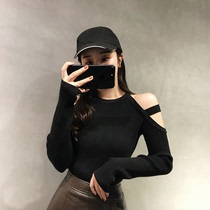European goods 2021 early autumn net red machine sexy top off-the-shoulder sweater wild slim-fit temperament thin sweater